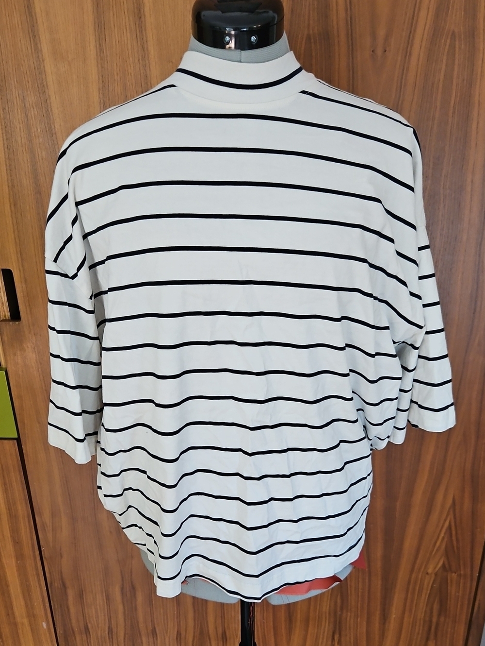 COS White Short Sleeve Tee with Black Stripes